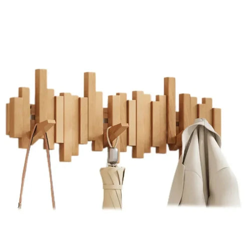 Wandgarderobe Klavierdesign Holz mit klappbaren Haken