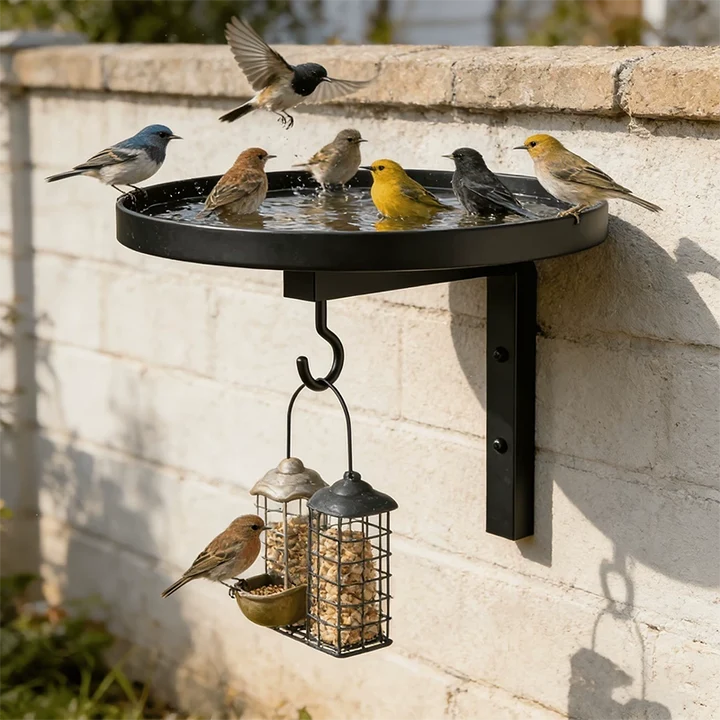Wandmontierte Vogeltränke und Futterschale für draußen