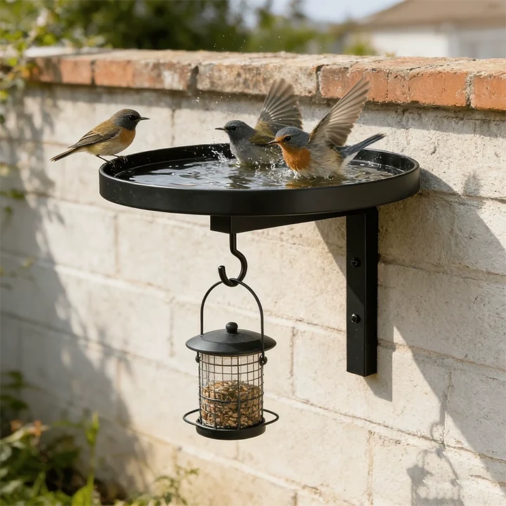 Wandmontierte Vogeltränke und Futterschale für draußen