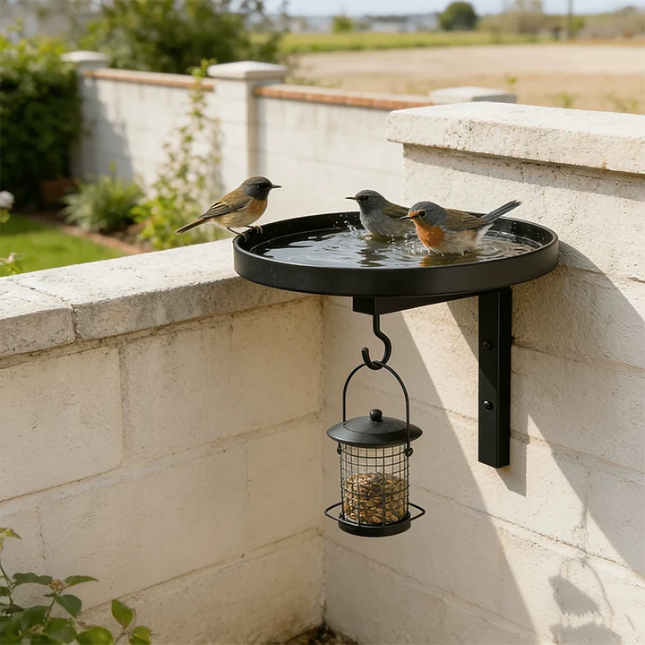 Wandmontierte Vogeltränke und Futterschale für draußen